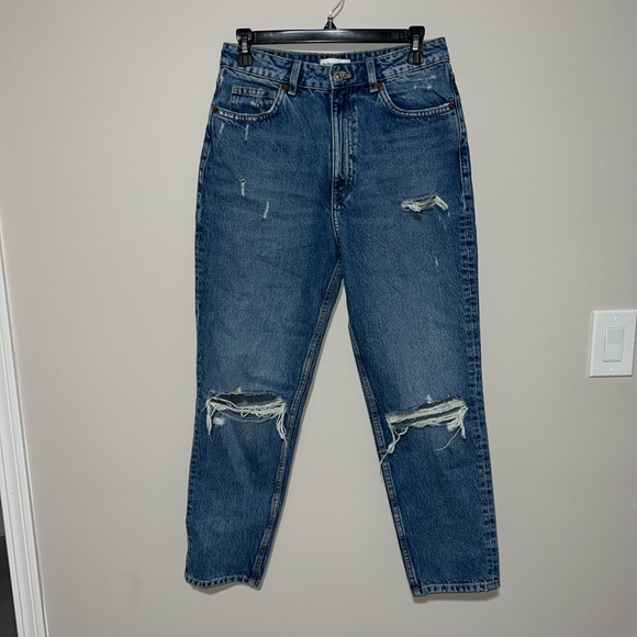 High waisted Blue ripped jeans ZARA straight jeans USA 6 - Picture 1 of 6